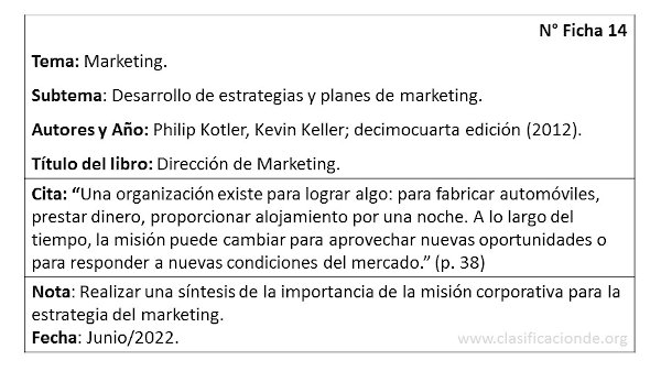Ejemplo de fichas textual en marketing
