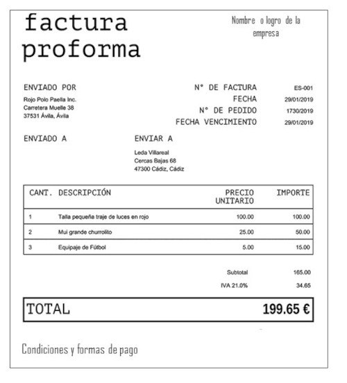 ejemplo de factura proforma