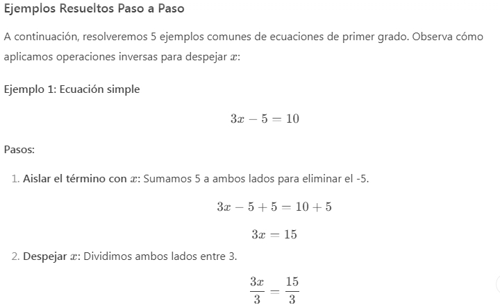 Ejemplos de Ecuaciones en Primer Grado 2