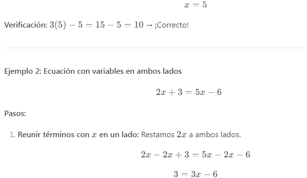 Ejemplos de Ecuaciones en Primer Grado 3