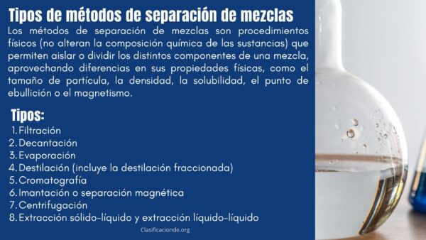 Tipos de métodos de separación de mezclas