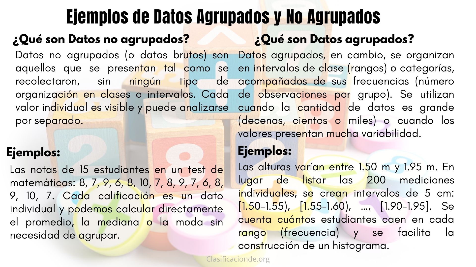 Ejemplos de Datos Agrupados y No Agrupados - ¿Cómo se clasifican?